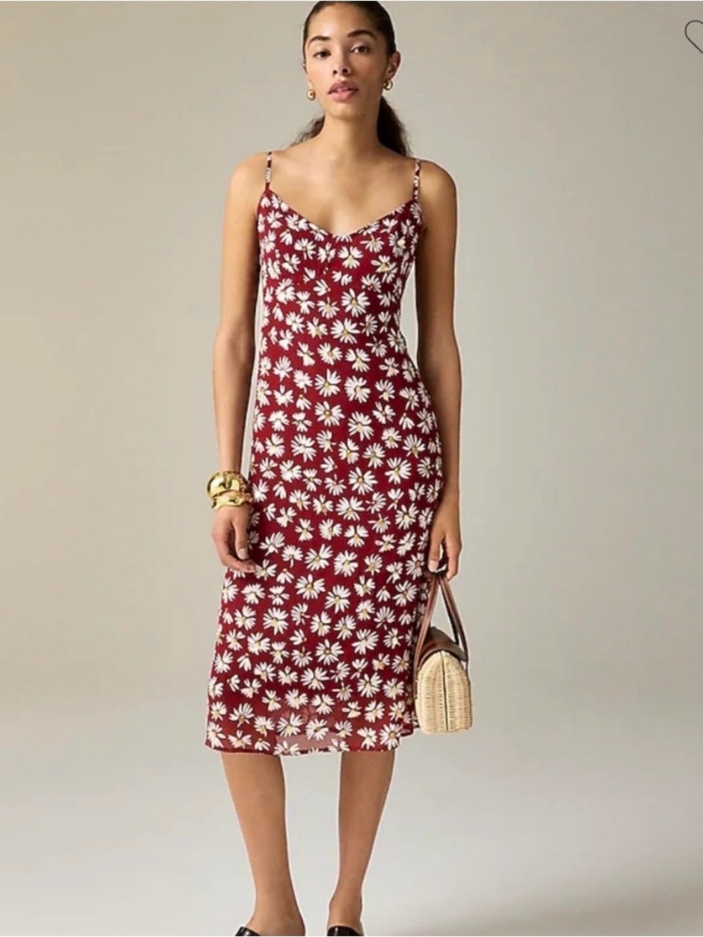 J. Crew Collection Burgundy Midi Slip Dress in Daisy Print Chiffon
